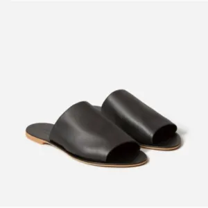 EVERLANE The Day Slide Black Leather Sandals Flip Flops Black  7.5