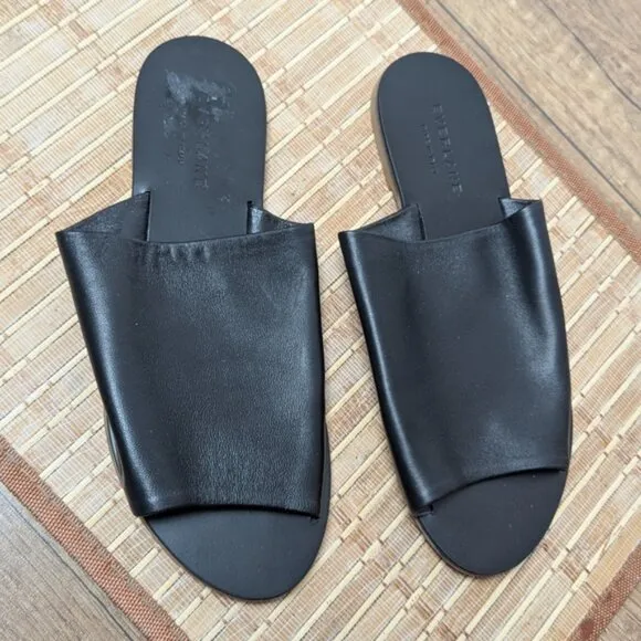 EVERLANE The Day Slide Black Leather Sandals Flip Flops Black  7.5