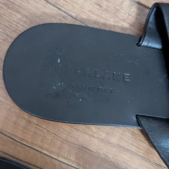 EVERLANE The Day Slide Black Leather Sandals Flip Flops Black  7.5