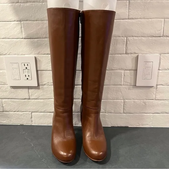 Faconnable sz 36 US 5.5-6 saddle brown leather tall heeled boots
