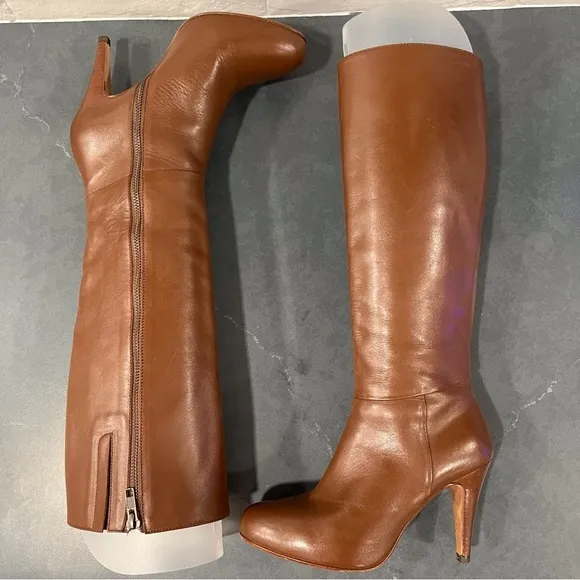 Faconnable sz 36 US 5.5-6 saddle brown leather tall heeled boots