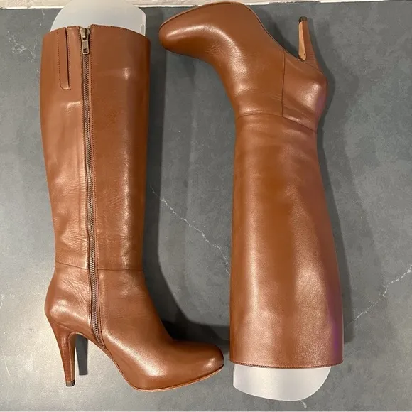 Faconnable sz 36 US 5.5-6 saddle brown leather tall heeled boots