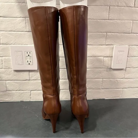 Faconnable sz 36 US 5.5-6 saddle brown leather tall heeled boots