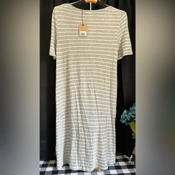 Faherty Nolita Tee Shirt Dress Soft Relaxed Swing Cinder Stripe Gray/White S NWT