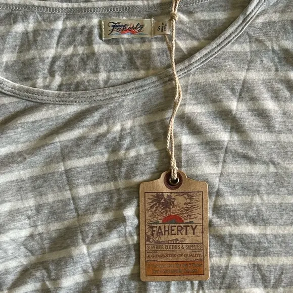 Faherty Nolita Tee Shirt Dress Soft Relaxed Swing Cinder Stripe Gray/White S NWT