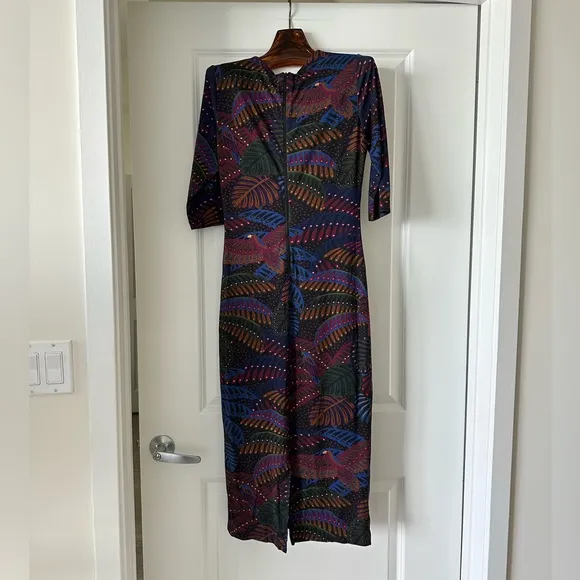 Farm Rio Black Midnight Island Short Sleeve Midi Dress