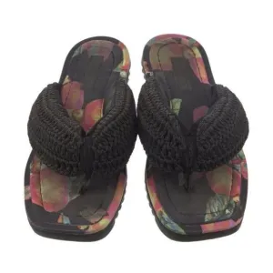 Farm Rio Black Puffy Knitted Tops/Printed Bottom Flip Flop Sandals Size 8