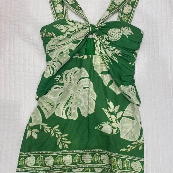 Farm Rio Green Lace Monsteras Mini Dress