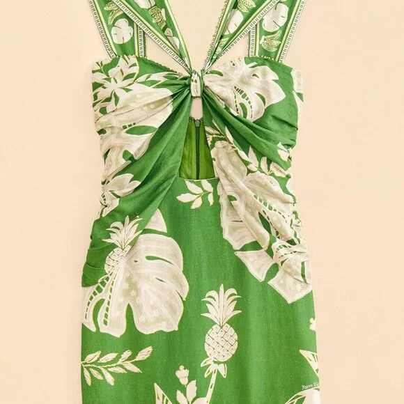 Farm Rio Green Lace Monsteras Mini Dress