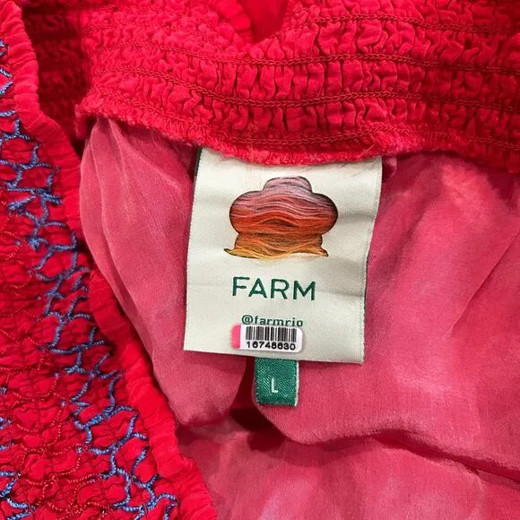 Farm Rio Summer Foliage Scarf Red Maxi Dress Red Floral One Shoulder Size L