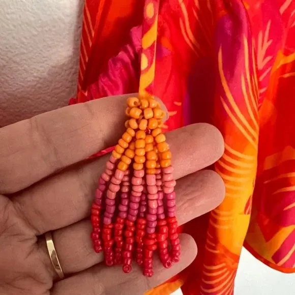 Farm Rio Womens Summer Garden Ombre Maxi Dress Large Pink &amp; Orange FarmRio NWT