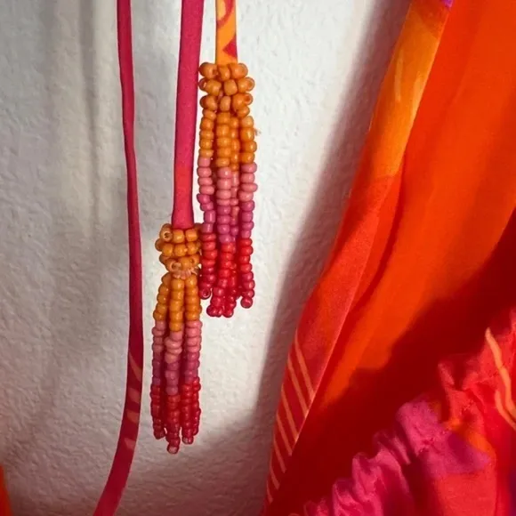 Farm Rio Womens Summer Garden Ombre Maxi Dress Large Pink &amp; Orange FarmRio NWT