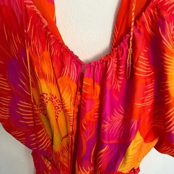 Farm Rio Womens Summer Garden Ombre Maxi Dress Large Pink &amp; Orange FarmRio NWT