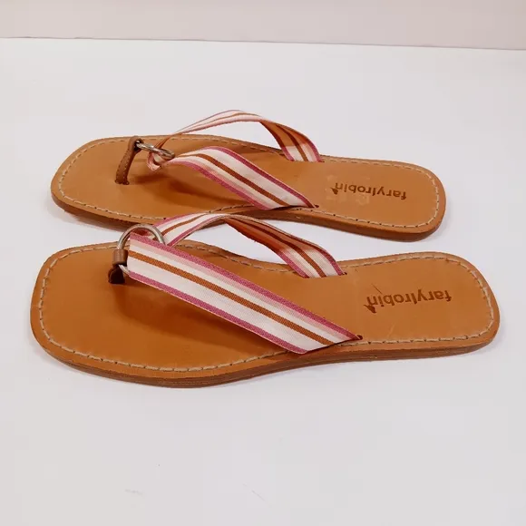 Farylrobin Leather &amp;  Ribbon Flip Flop Thong Sandals