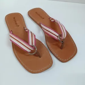 Farylrobin Leather &amp;  Ribbon Flip Flop Thong Sandals