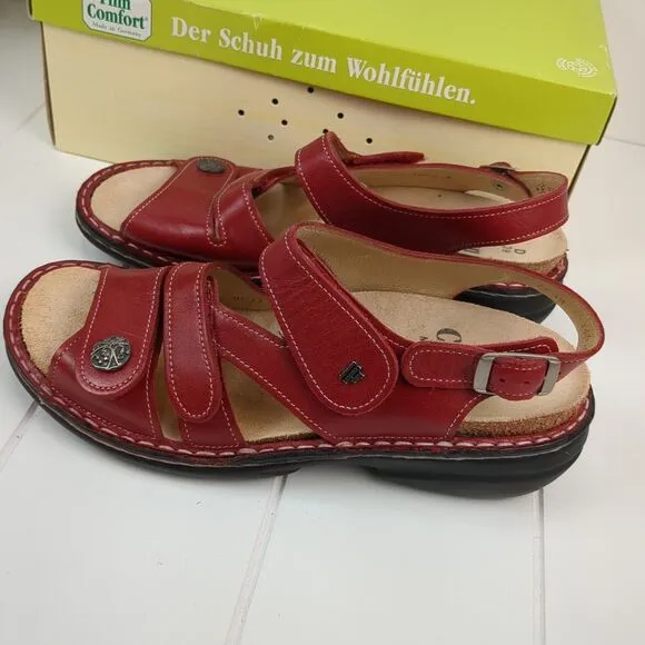 Finn Comfort Gomera Red Leather Sandals Size 7.5 D / 38 Soft Footbed Germany