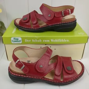 Finn Comfort Gomera Red Leather Sandals Size 7.5 D / 38 Soft Footbed Germany