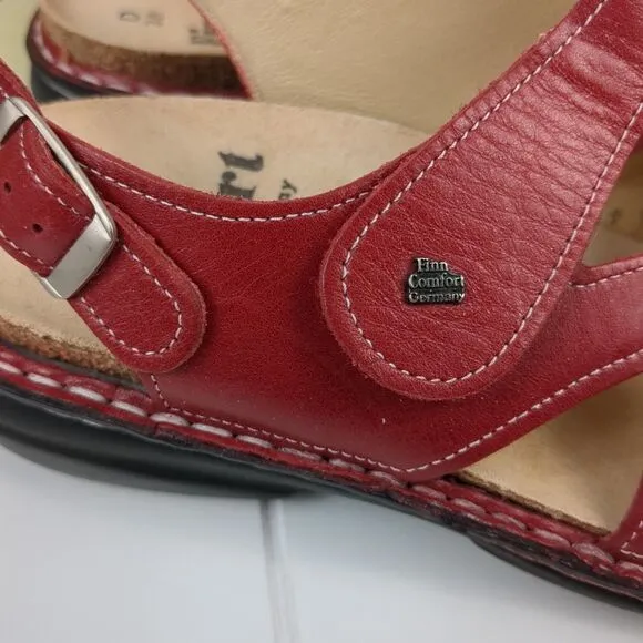 Finn Comfort Gomera Red Leather Sandals Size 7.5 D / 38 Soft Footbed Germany