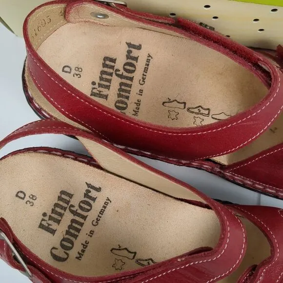 Finn Comfort Gomera Red Leather Sandals Size 7.5 D / 38 Soft Footbed Germany
