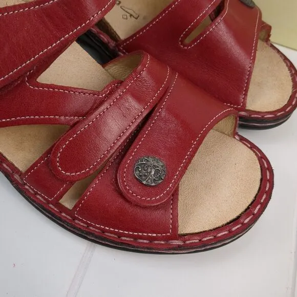 Finn Comfort Gomera Red Leather Sandals Size 7.5 D / 38 Soft Footbed Germany