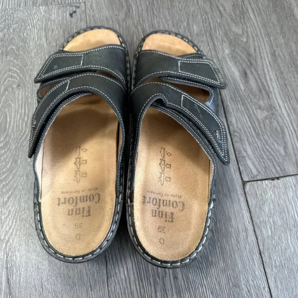 Finn Comfort Jamaica Volcano Pewter Metallic Leather Women Sandals Size8.5-9/39D