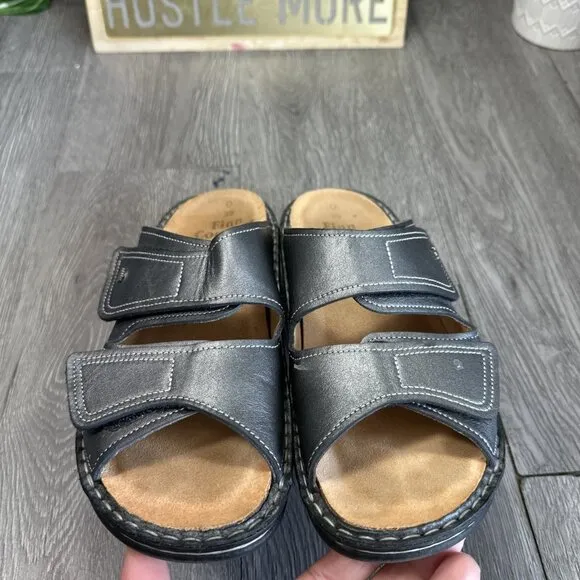 Finn Comfort Jamaica Volcano Pewter Metallic Leather Women Sandals Size8.5-9/39D