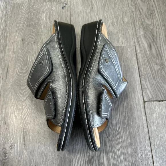 Finn Comfort Jamaica Volcano Pewter Metallic Leather Women Sandals Size8.5-9/39D