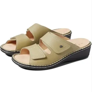Finn Comfort Moss Green Leather Jamaika Walking Sandals