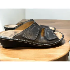 Finn Comfort Slide Sandals Women EU 42 Leather Metallic Gray Wedge Sansibar
