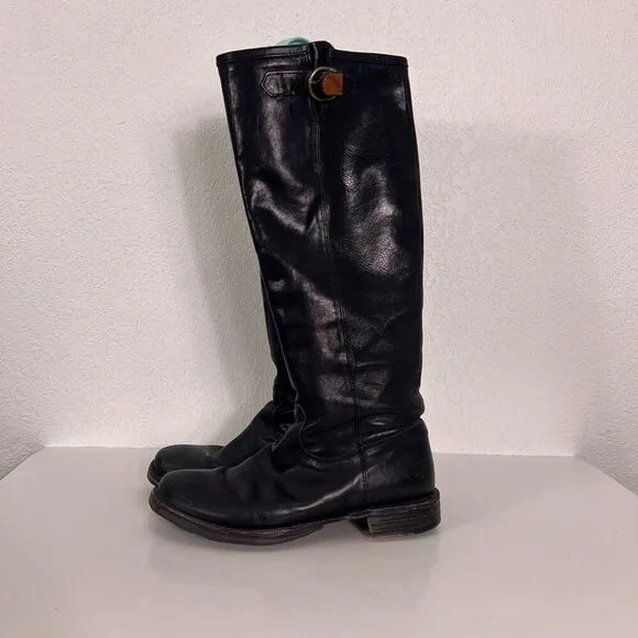 FIORENTINI   BAKER Black Leather Tall Riding Boots
