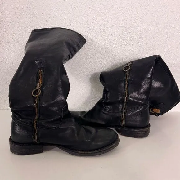 FIORENTINI   BAKER Black Leather Tall Riding Boots