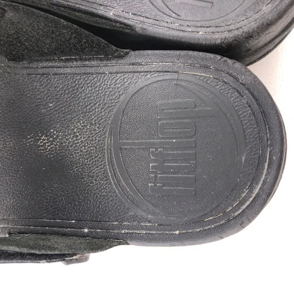 FitFlop Trakk Black Leather Flip Flop Summer Sandals 12