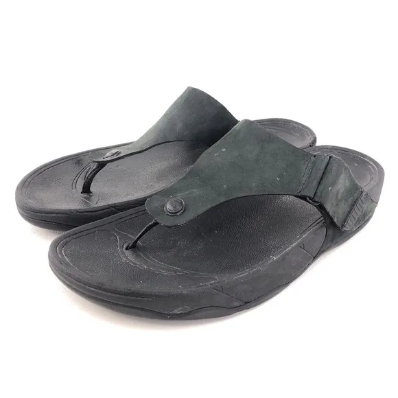 FitFlop Trakk Black Leather Flip Flop Summer Sandals 12