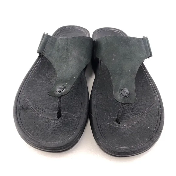 FitFlop Trakk Black Leather Flip Flop Summer Sandals 12