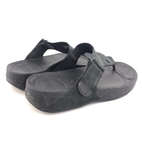 FitFlop Trakk Black Leather Flip Flop Summer Sandals 12