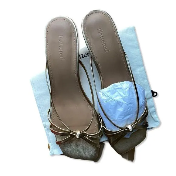 Flattered Eunisa Sandals gold metallic high heels shoes strap kitten Revolve 10