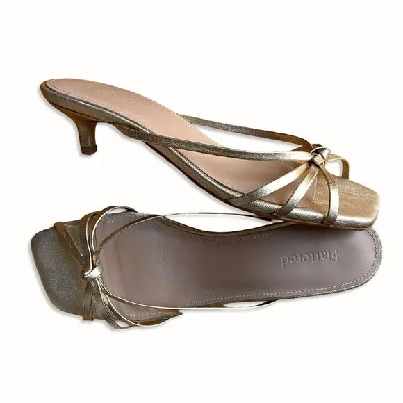 Flattered Eunisa Sandals gold metallic high heels shoes strap kitten Revolve 10