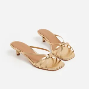 Flattered Eunisa Sandals gold metallic high heels shoes strap kitten Revolve 10