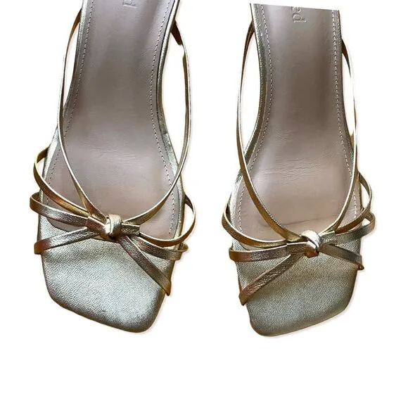 Flattered Eunisa Sandals gold metallic high heels shoes strap kitten Revolve 10