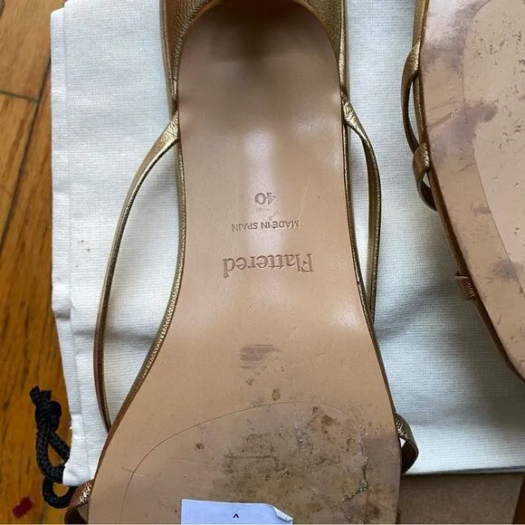 Flattered Eunisa Sandals gold metallic high heels shoes strap kitten Revolve 10