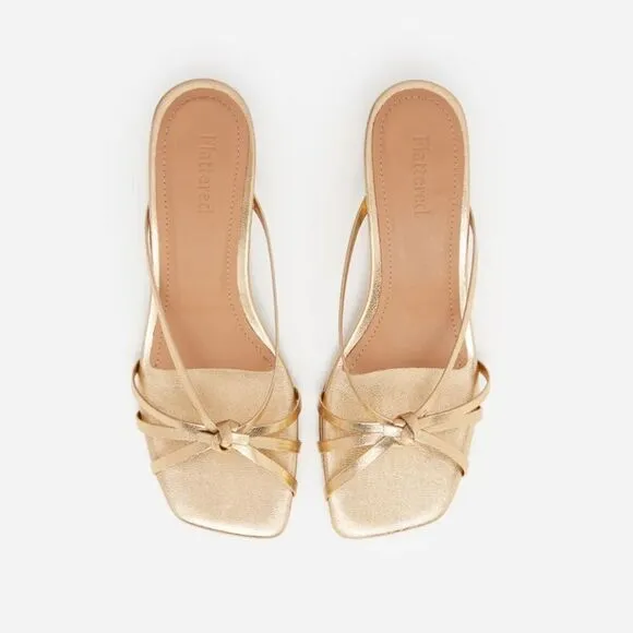 Flattered Eunisa Sandals gold metallic high heels shoes strap kitten Revolve 10