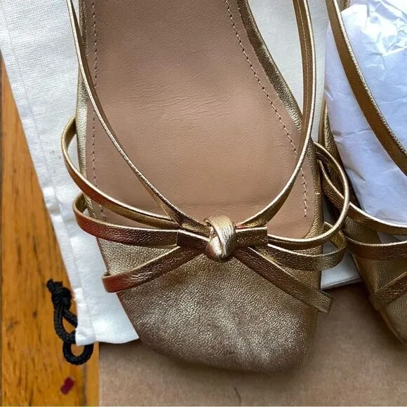 Flattered Eunisa Sandals gold metallic high heels shoes strap kitten Revolve 10