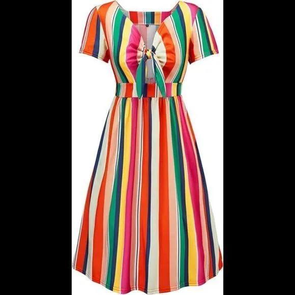 Floral V Neck Tie Front Short Sleeve Spaghetti dress with Pockets