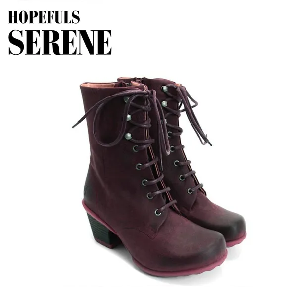 Fluevog EXCELLENT Hopefuls Serene burgundy lace up boots with buffed toe - 8.5/9