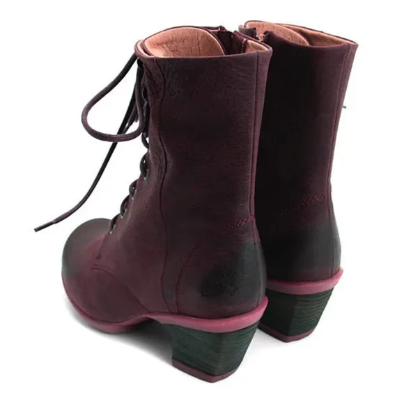 Fluevog EXCELLENT Hopefuls Serene burgundy lace up boots with buffed toe - 8.5/9