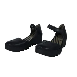 Fly London Womens Shoes 37 Black Leather Platform Ankle Strap Chunky Sole Indie
