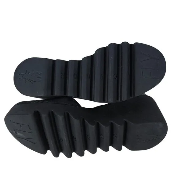 Fly London Womens Shoes 37 Black Leather Platform Ankle Strap Chunky Sole Indie