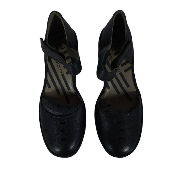 Fly London Womens Shoes 37 Black Leather Platform Ankle Strap Chunky Sole Indie