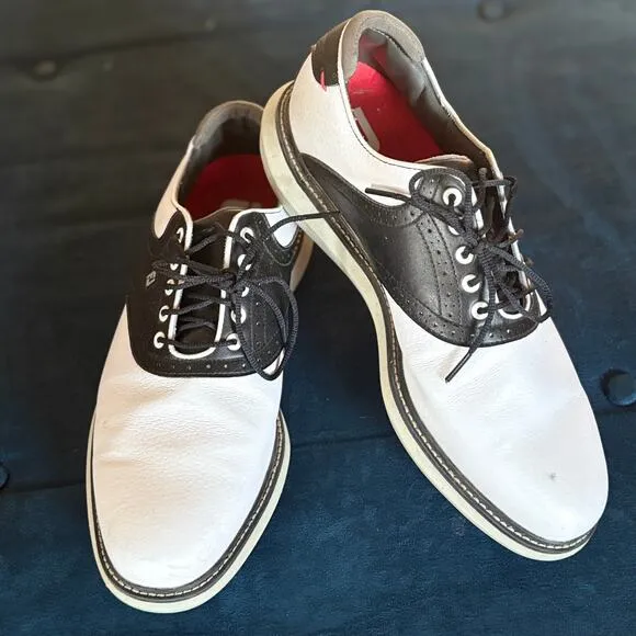 FootJoy 57924 White Black Saddle Golf Shoes Mens 10.5 W Wide Spikeless