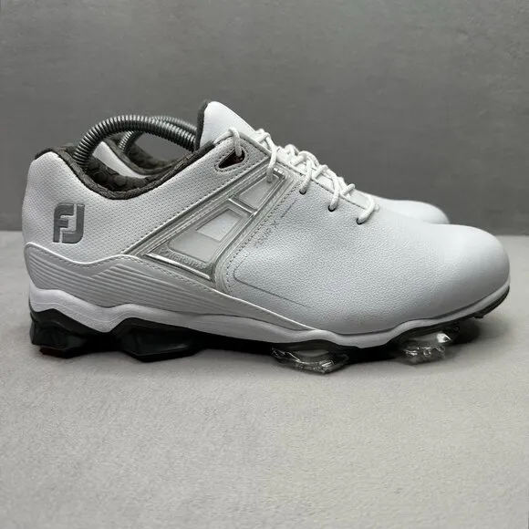 FootJoy Tour X Men's Size 9 (W) WIDE Golf Shoes White Spikes Lace Up Waterproof